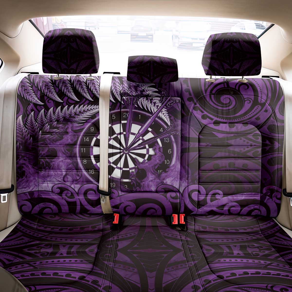New Zealand Darts Back Car Seat Cover Maori Koru Dartboard Purple Flame