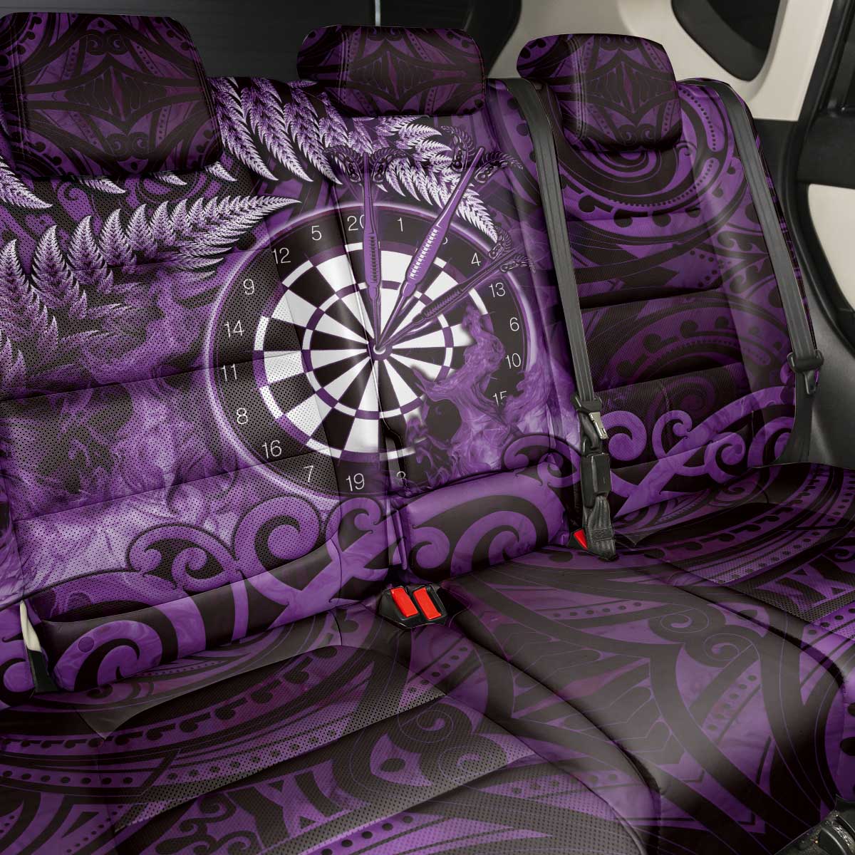 New Zealand Darts Back Car Seat Cover Maori Koru Dartboard Purple Flame