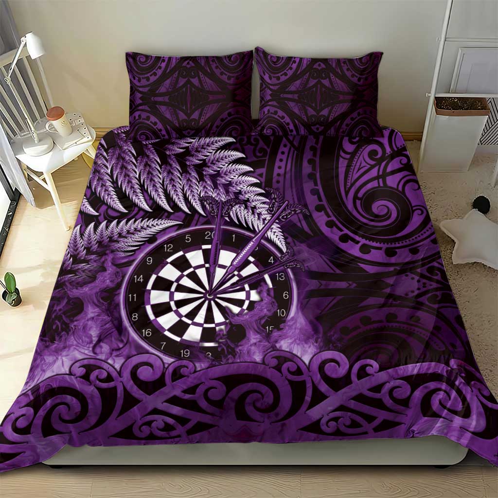 New Zealand Darts Bedding Set Maori Koru Dartboard Purple Flame