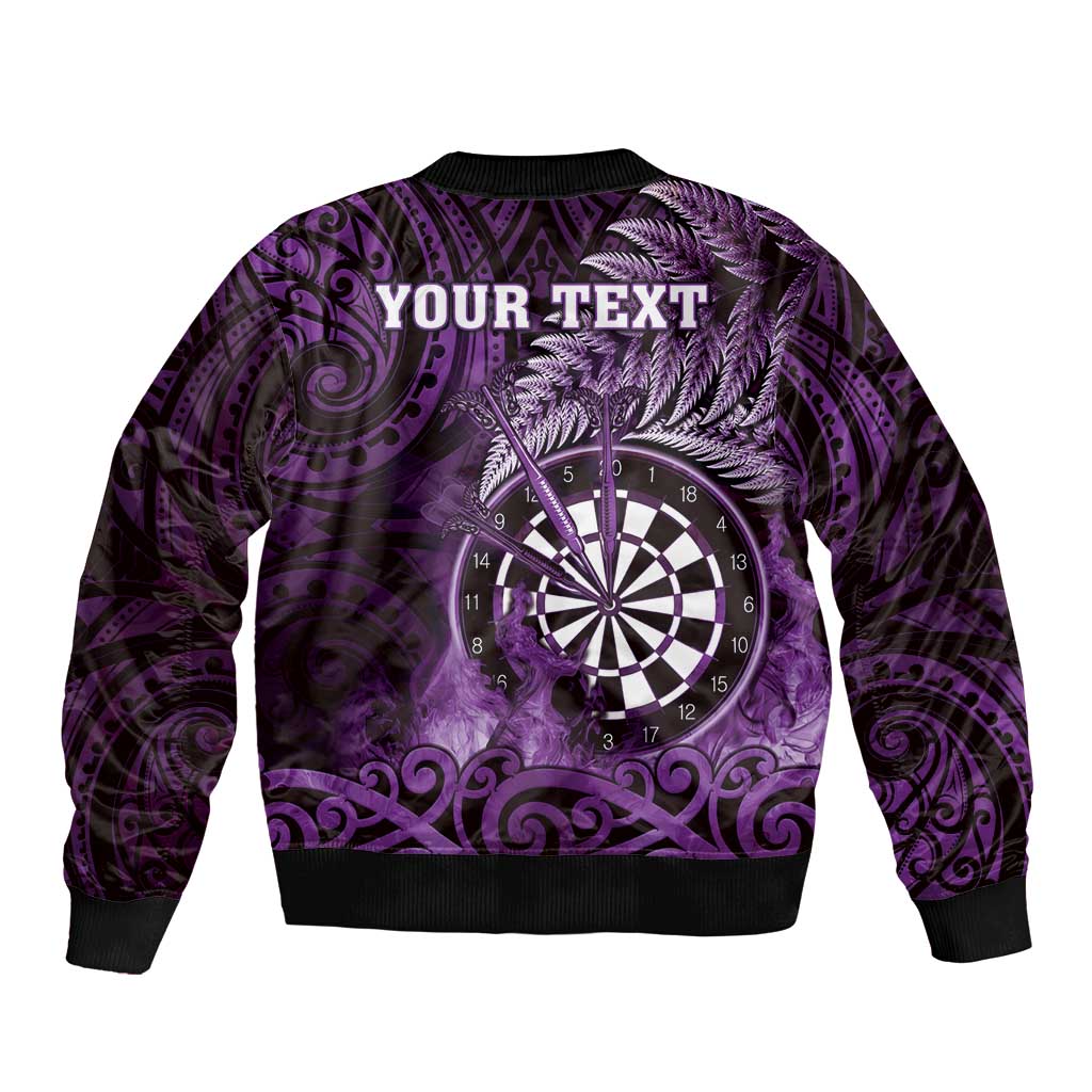 Personalised New Zealand Darts Bomber Jacket Maori Koru Dartboard Purple Flame