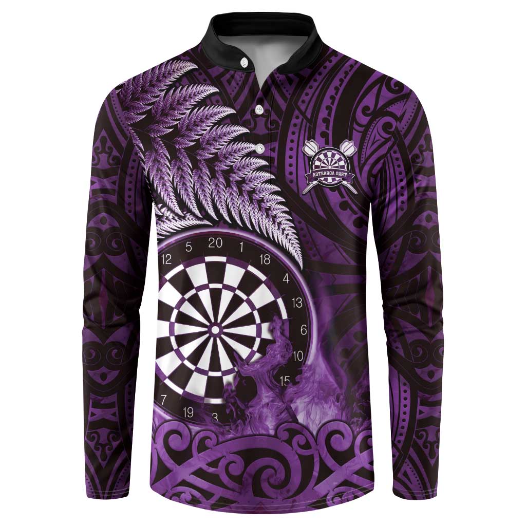 Personalised New Zealand Darts Button Sweatshirt Maori Koru Dartboard Purple Flame
