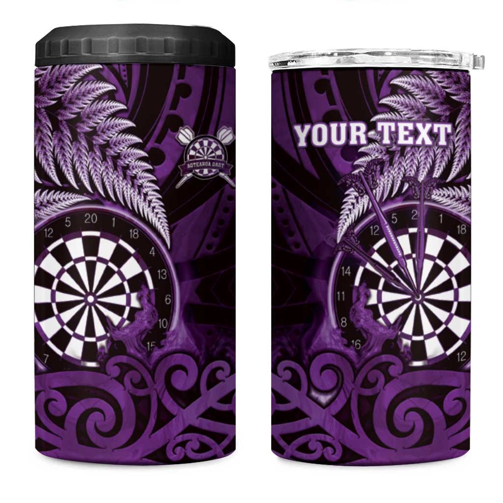 Personalised New Zealand Darts 4 in 1 Can Cooler Tumbler Maori Koru Dartboard Purple Flame