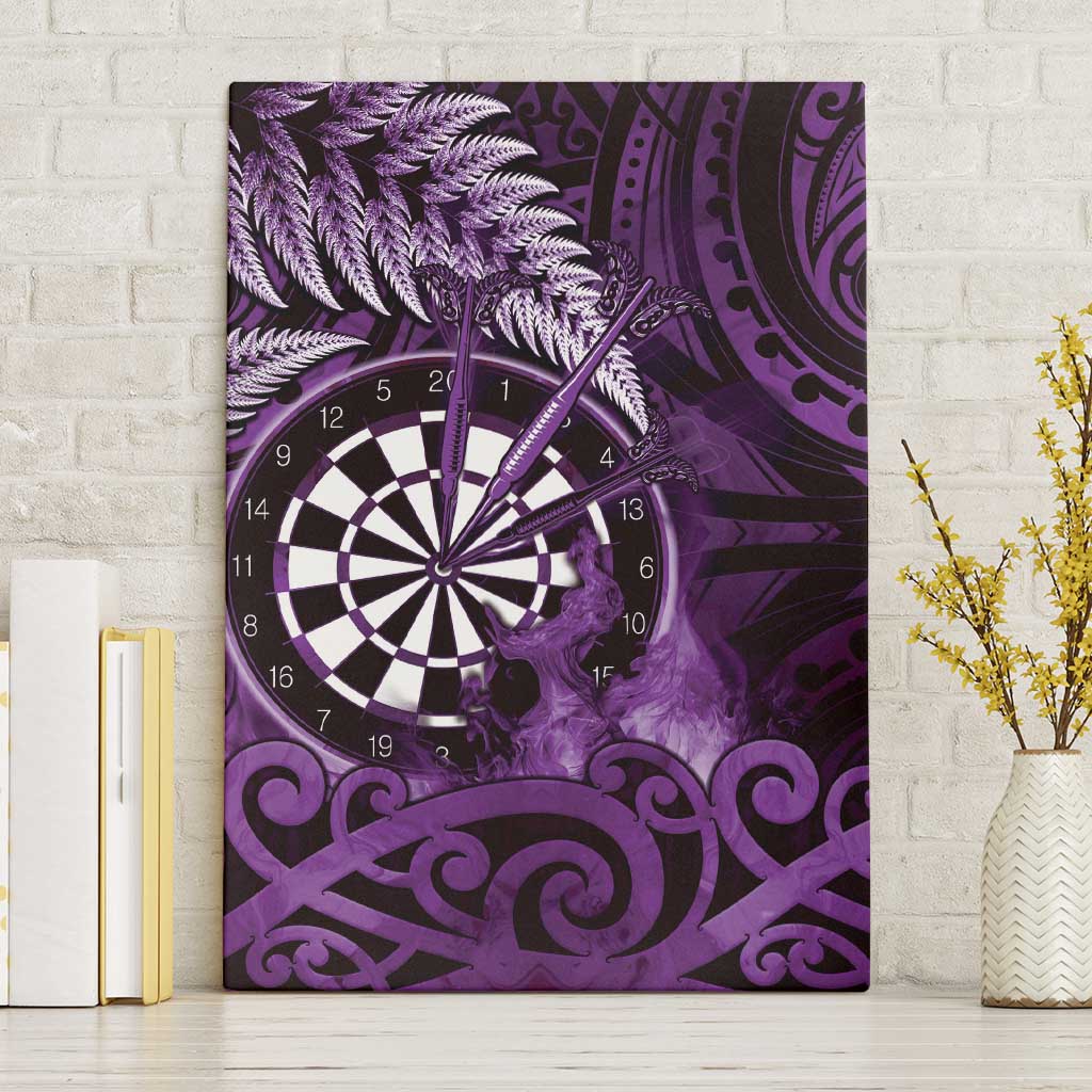 New Zealand Darts Canvas Wall Art Maori Koru Dartboard Purple Flame