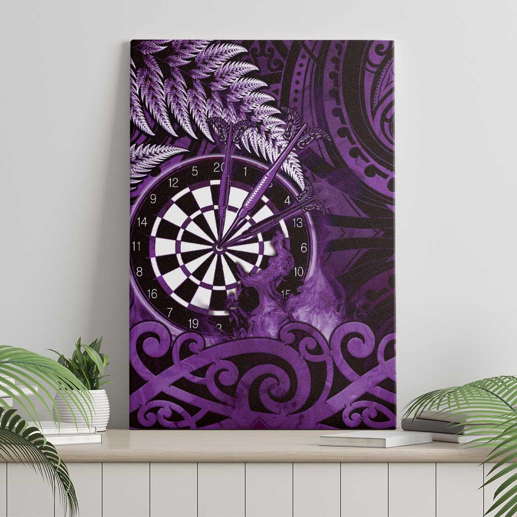 New Zealand Darts Canvas Wall Art Maori Koru Dartboard Purple Flame