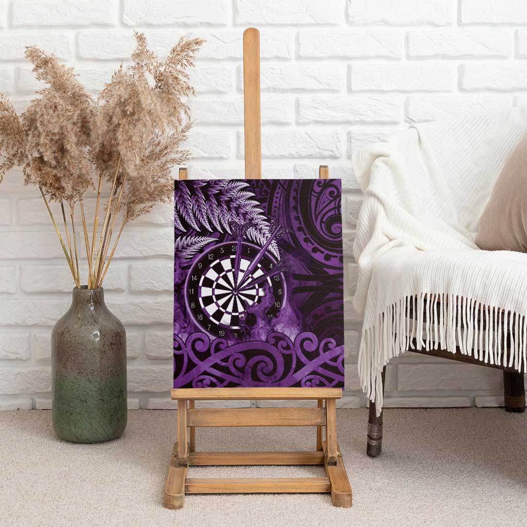New Zealand Darts Canvas Wall Art Maori Koru Dartboard Purple Flame