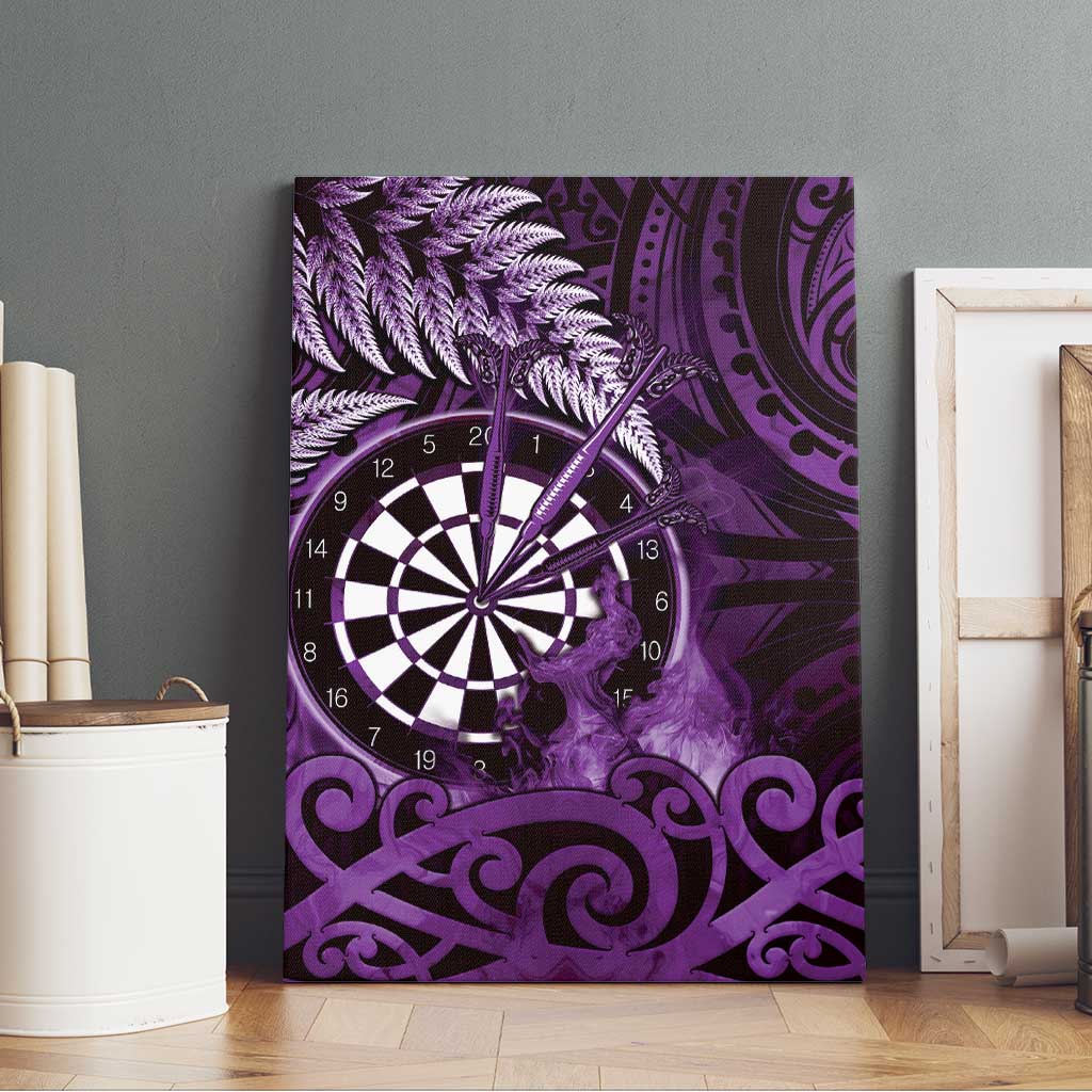 New Zealand Darts Canvas Wall Art Maori Koru Dartboard Purple Flame
