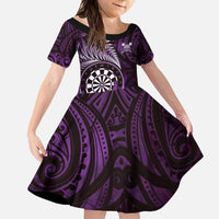 Personalised New Zealand Darts Family Matching Mermaid Dress and Hawaiian Shirt Maori Koru Dartboard Purple Flame