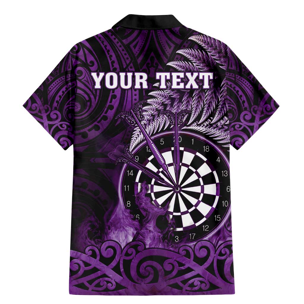 Personalised New Zealand Darts Family Matching Mermaid Dress and Hawaiian Shirt Maori Koru Dartboard Purple Flame