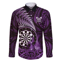 Personalised New Zealand Darts Family Matching Mermaid Dress and Hawaiian Shirt Maori Koru Dartboard Purple Flame