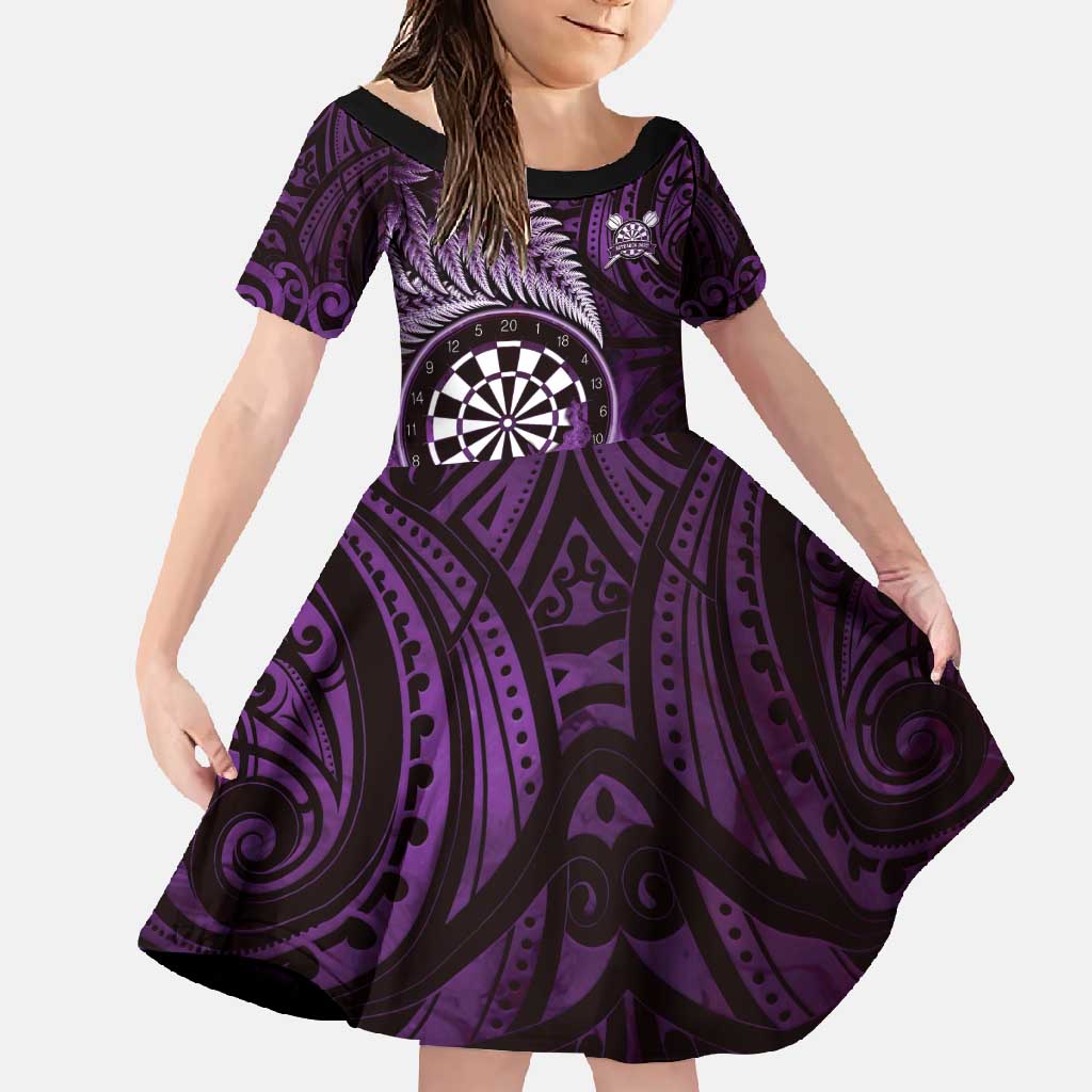 Personalised New Zealand Darts Family Matching Tank Maxi Dress and Hawaiian Shirt Maori Koru Dartboard Purple Flame