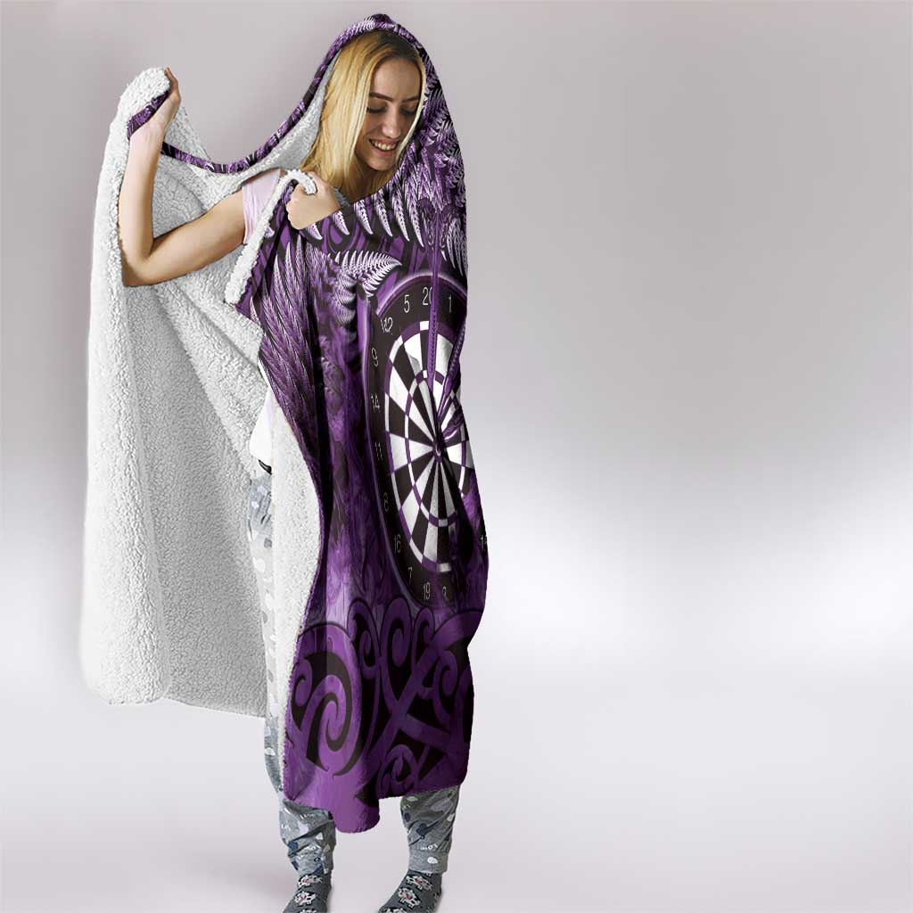New Zealand Darts Hooded Blanket Maori Koru Dartboard Purple Flame