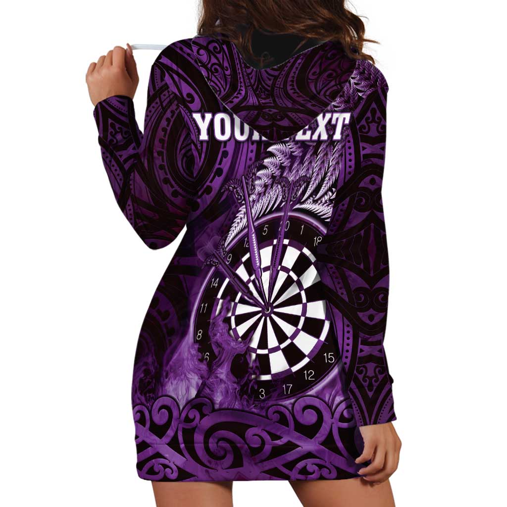 Personalised New Zealand Darts Hoodie Dress Maori Koru Dartboard Purple Flame