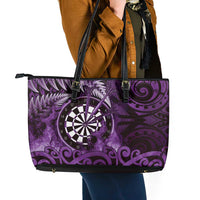 New Zealand Darts Leather Tote Bag Maori Koru Dartboard Purple Flame