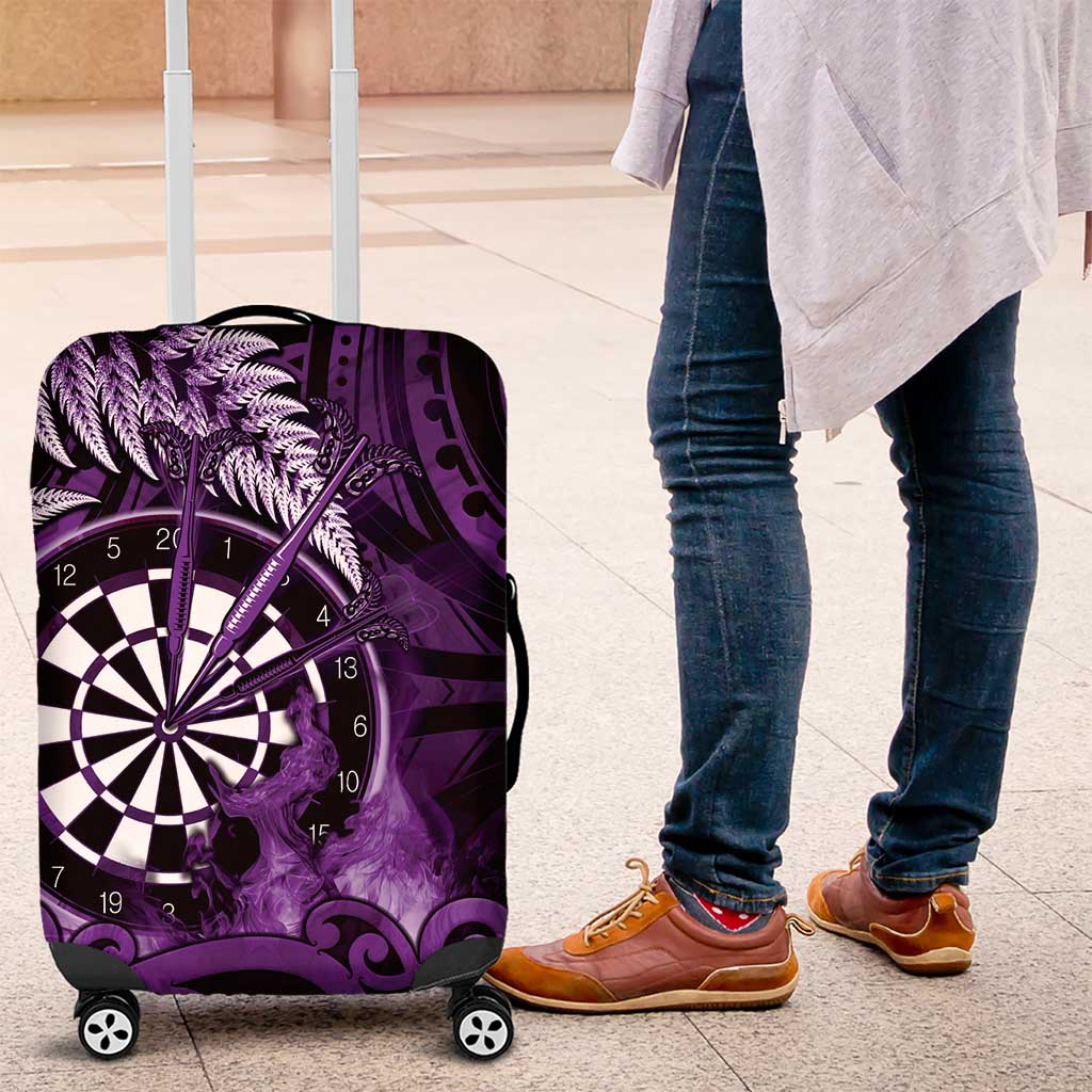 New Zealand Darts Luggage Cover Maori Koru Dartboard Purple Flame