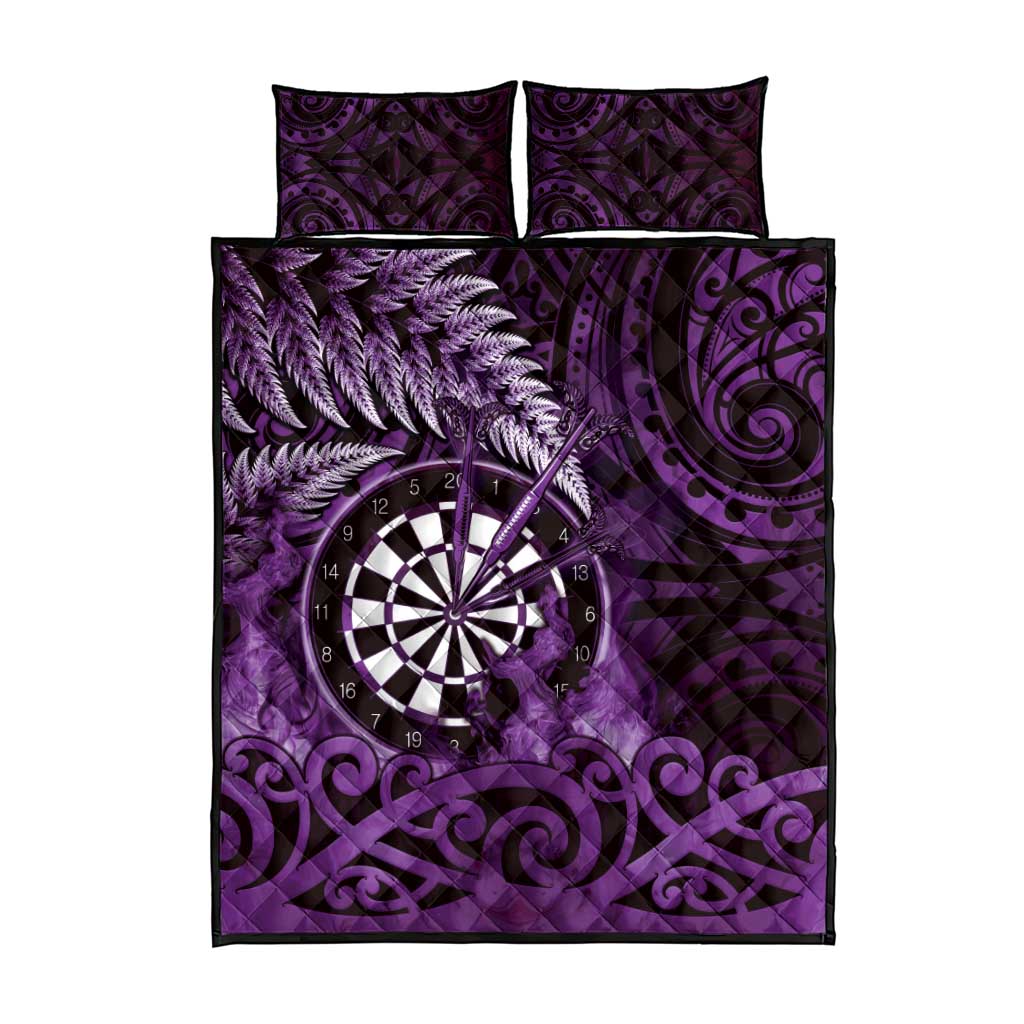 New Zealand Darts Quilt Bed Set Maori Koru Dartboard Purple Flame