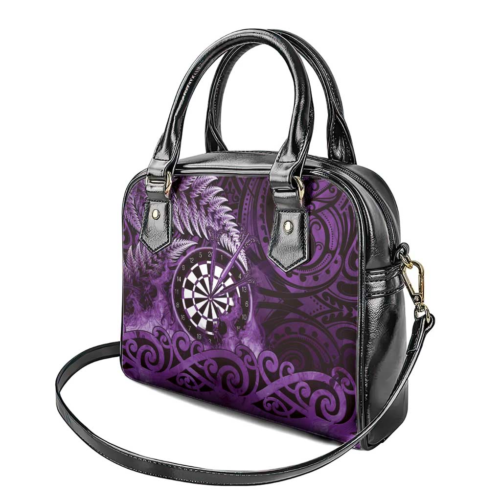 New Zealand Darts Shoulder Handbag Maori Koru Dartboard Purple Flame