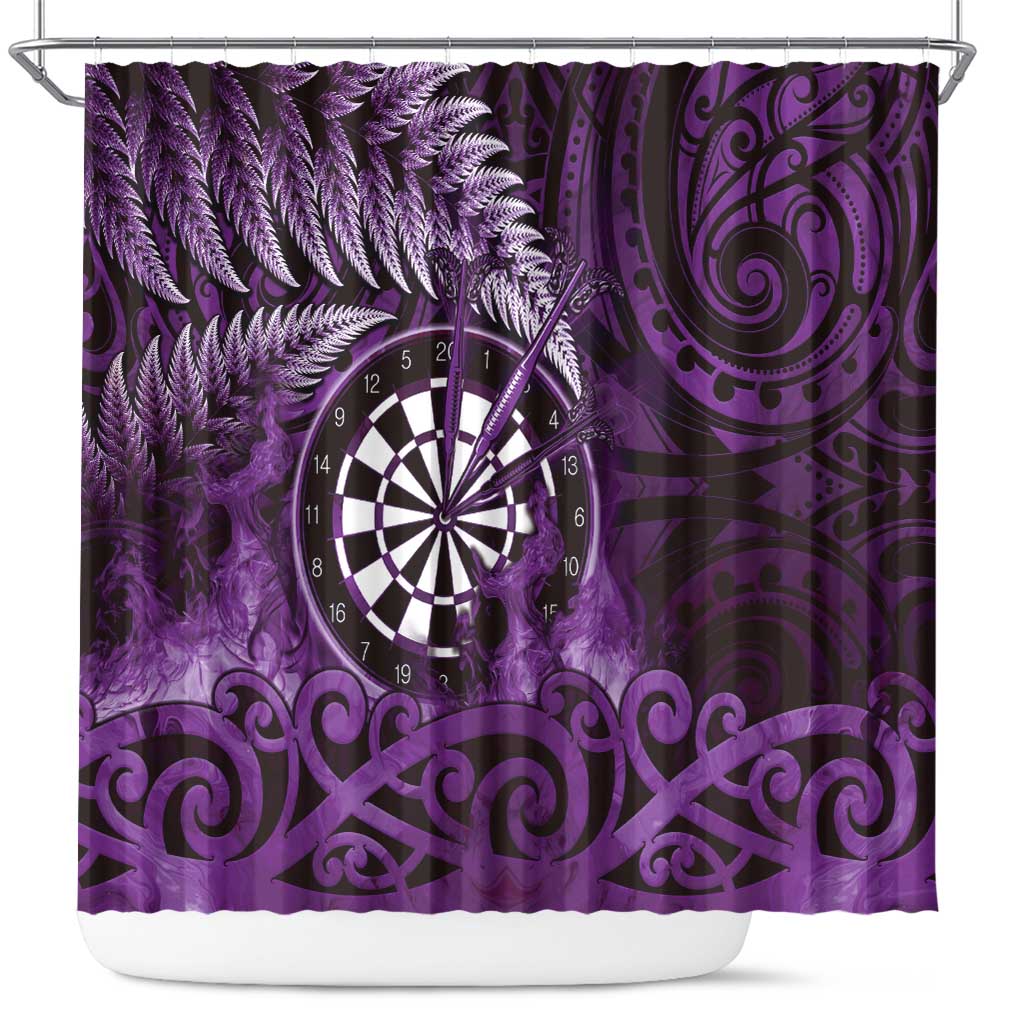 New Zealand Darts Shower Curtain Maori Koru Dartboard Purple Flame