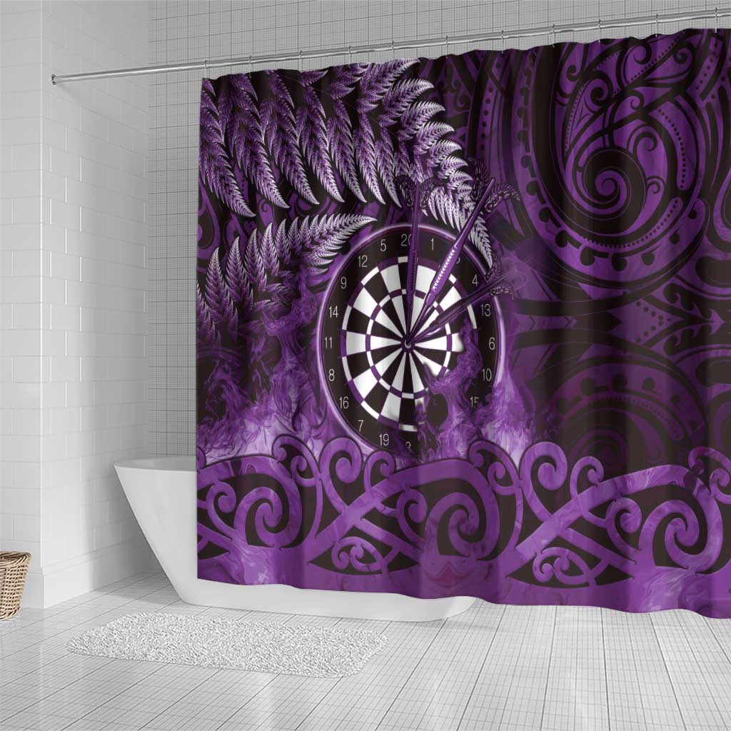 New Zealand Darts Shower Curtain Maori Koru Dartboard Purple Flame