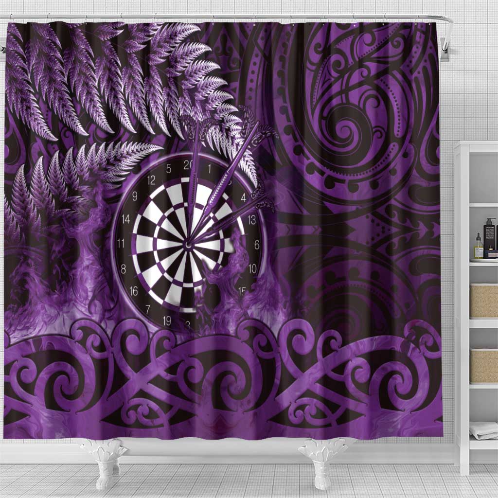 New Zealand Darts Shower Curtain Maori Koru Dartboard Purple Flame