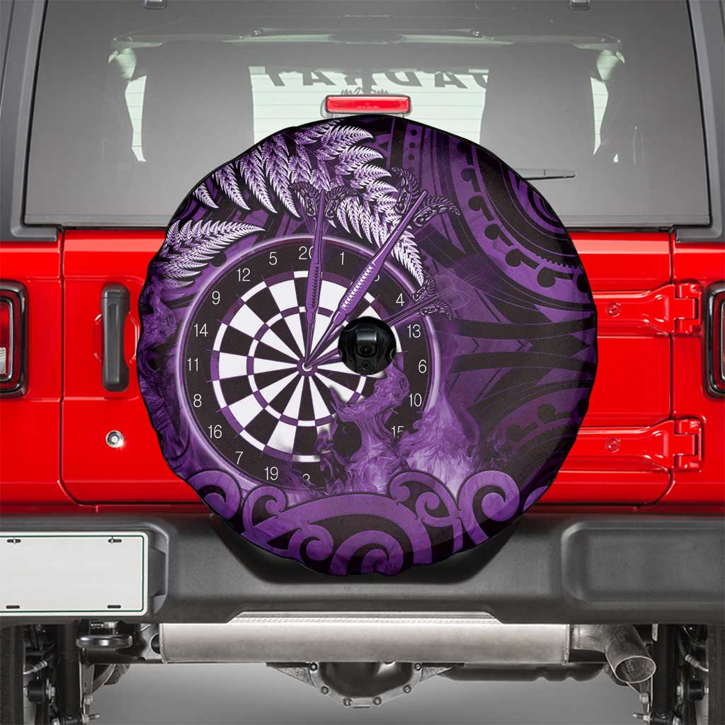 New Zealand Darts Spare Tire Cover Maori Koru Dartboard Purple Flame