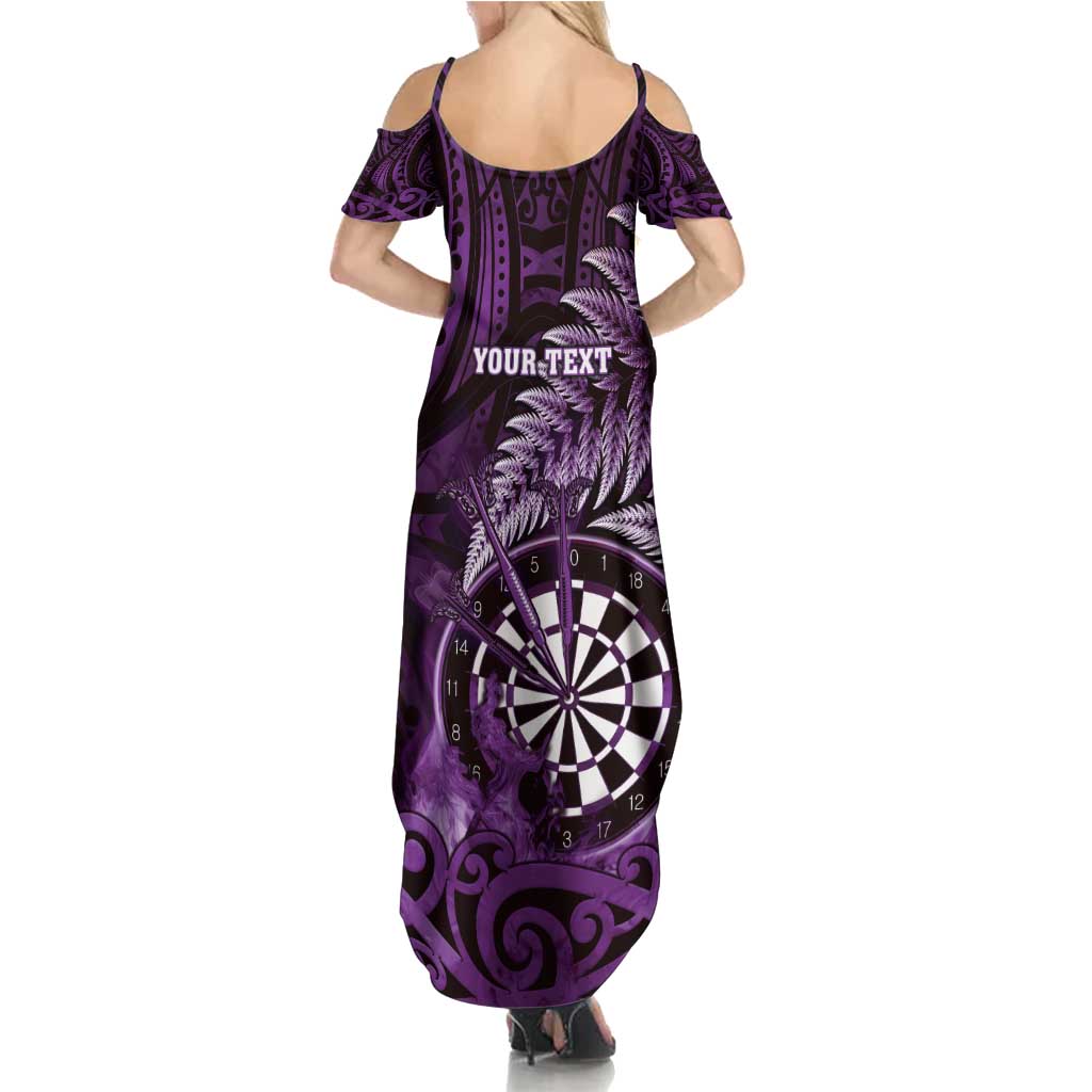 Personalised New Zealand Darts Summer Maxi Dress Maori Koru Dartboard Purple Flame