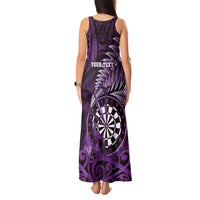 Personalised New Zealand Darts Tank Maxi Dress Maori Koru Dartboard Purple Flame
