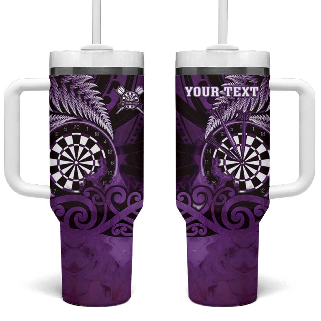 Personalised New Zealand Darts Tumbler With Handle Maori Koru Dartboard Purple Flame LT05 One Size: 40 oz Purple - Polynesian Pride