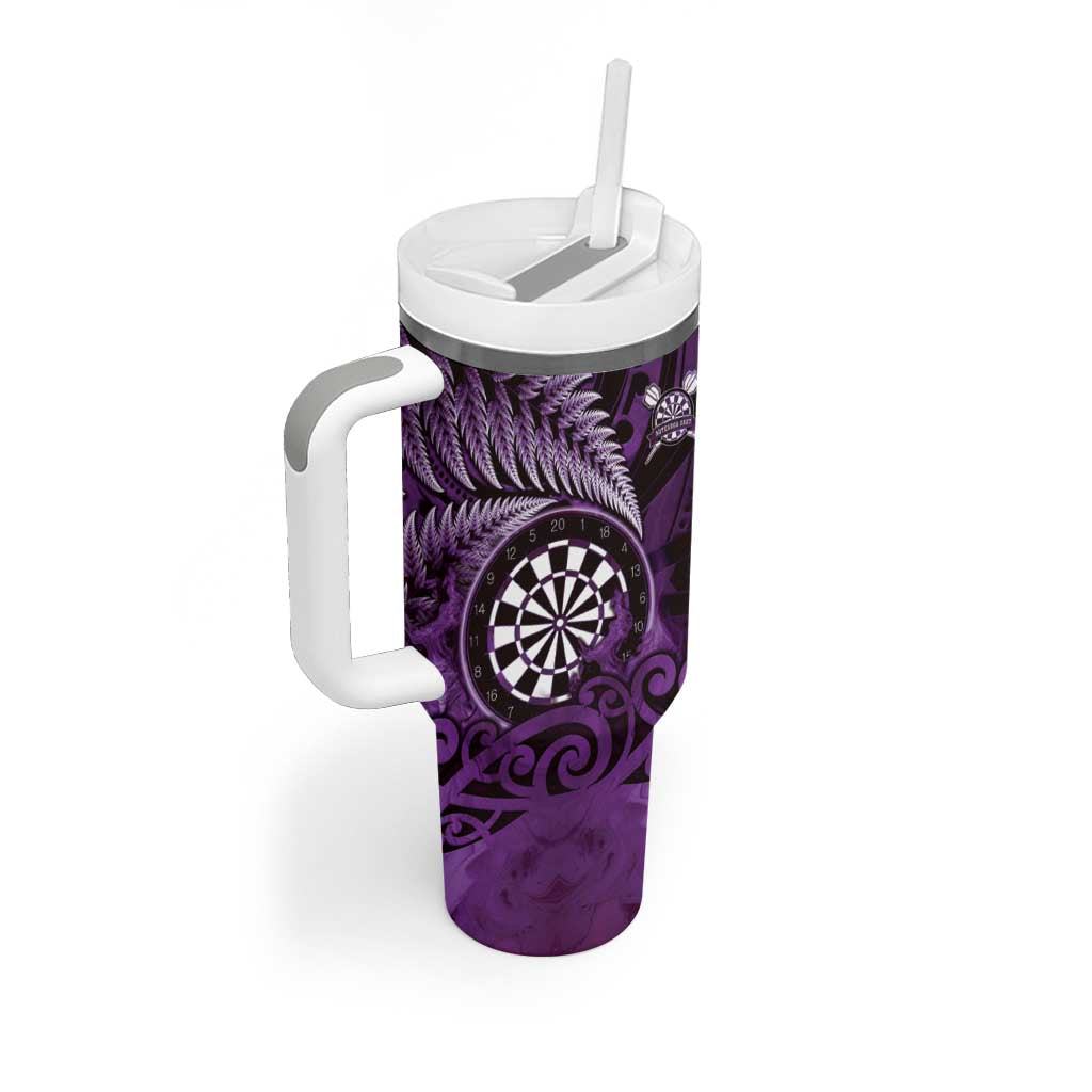 Personalised New Zealand Darts Tumbler With Handle Maori Koru Dartboard Purple Flame LT05 - Polynesian Pride