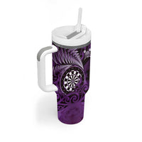Personalised New Zealand Darts Tumbler With Handle Maori Koru Dartboard Purple Flame LT05 - Polynesian Pride