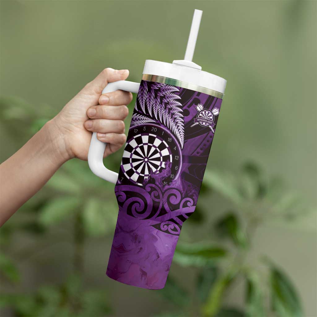 Personalised New Zealand Darts Tumbler With Handle Maori Koru Dartboard Purple Flame LT05 - Polynesian Pride