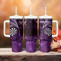 Personalised New Zealand Darts Tumbler With Handle Maori Koru Dartboard Purple Flame LT05 - Polynesian Pride