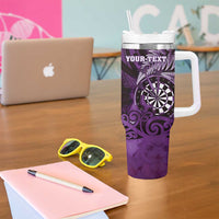 Personalised New Zealand Darts Tumbler With Handle Maori Koru Dartboard Purple Flame LT05 - Polynesian Pride
