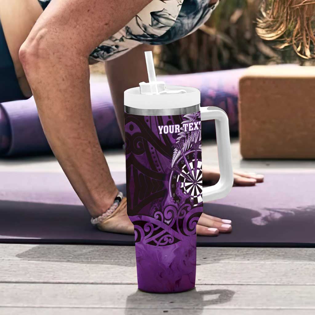 Personalised New Zealand Darts Tumbler With Handle Maori Koru Dartboard Purple Flame LT05 - Polynesian Pride