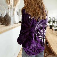 Personalised New Zealand Darts Women Casual Shirt Maori Koru Dartboard Purple Flame LT05 - Polynesian Pride