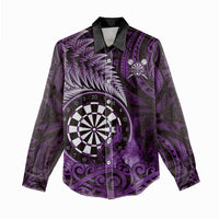 Personalised New Zealand Darts Women Casual Shirt Maori Koru Dartboard Purple Flame LT05 - Polynesian Pride
