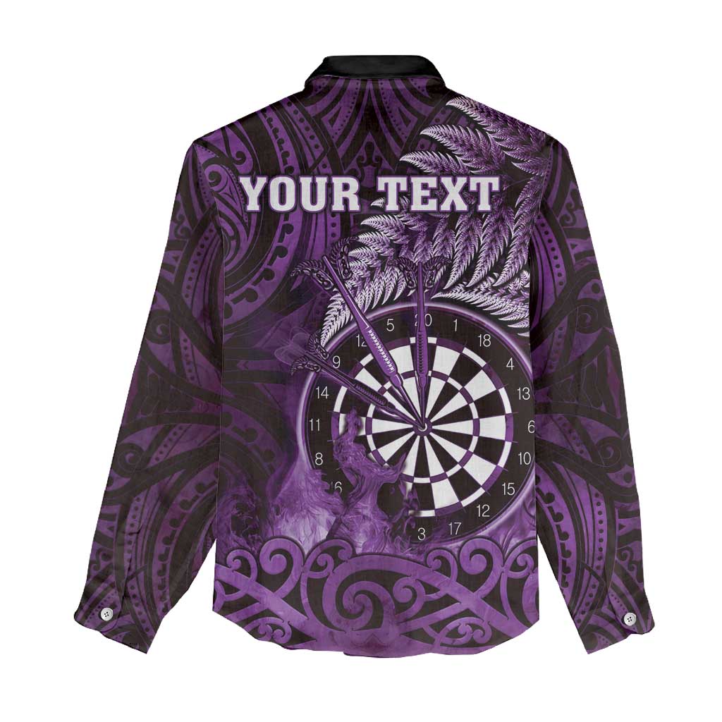 Personalised New Zealand Darts Women Casual Shirt Maori Koru Dartboard Purple Flame LT05 - Polynesian Pride