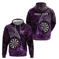 Personalised New Zealand Darts Zip Hoodie Maori Koru Dartboard Purple Flame