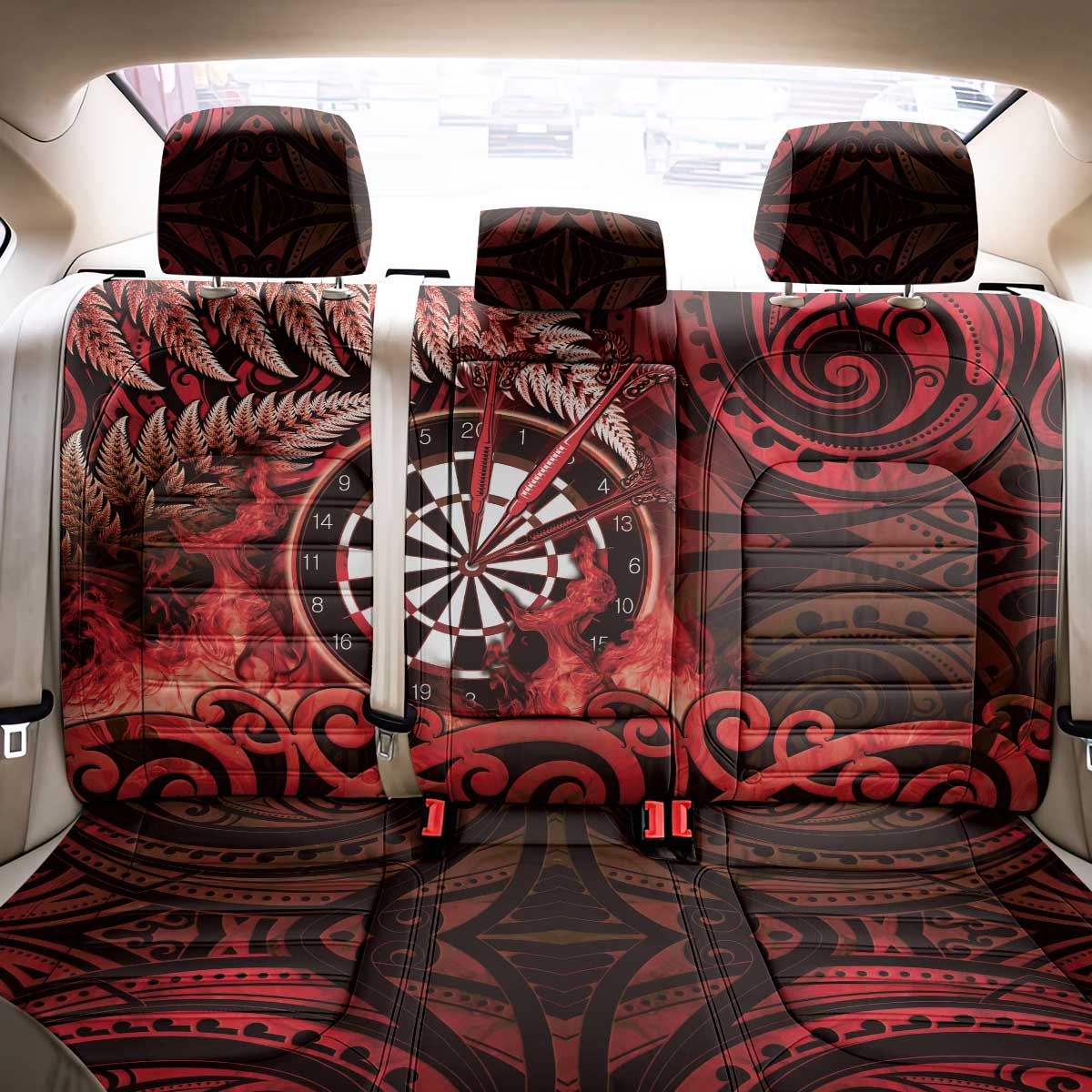 New Zealand Darts Back Car Seat Cover Maori Koru Dartboard Red Flame
