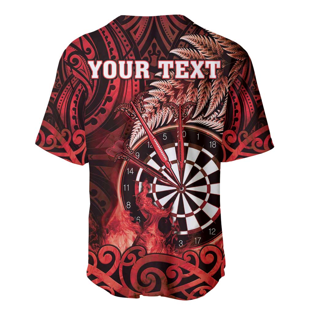 Personalised New Zealand Darts Baseball Jersey Maori Koru Dartboard Red Flame