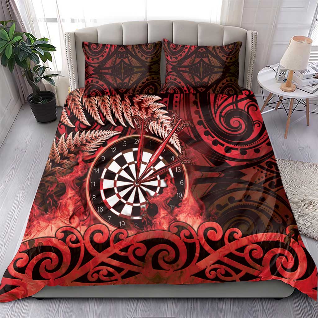 New Zealand Darts Bedding Set Maori Koru Dartboard Red Flame
