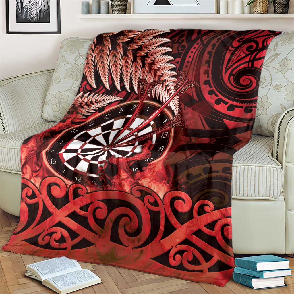 New Zealand Darts Blanket Maori Koru Dartboard Red Flame