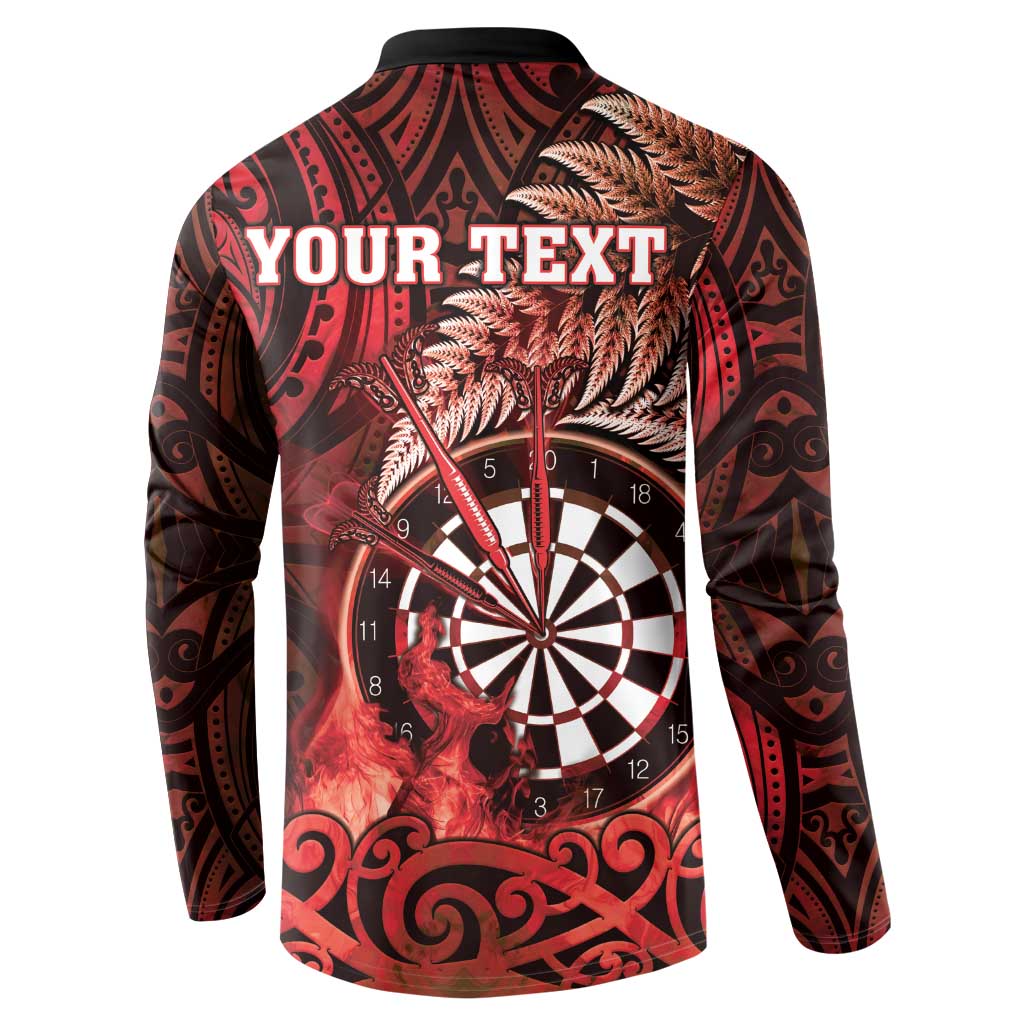 Personalised New Zealand Darts Button Sweatshirt Maori Koru Dartboard Red Flame