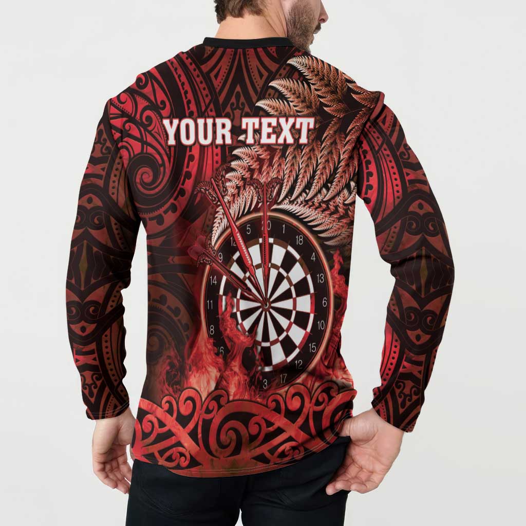 Personalised New Zealand Darts Button Sweatshirt Maori Koru Dartboard Red Flame
