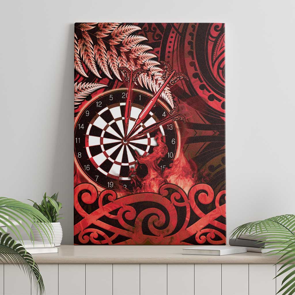 New Zealand Darts Canvas Wall Art Maori Koru Dartboard Red Flame