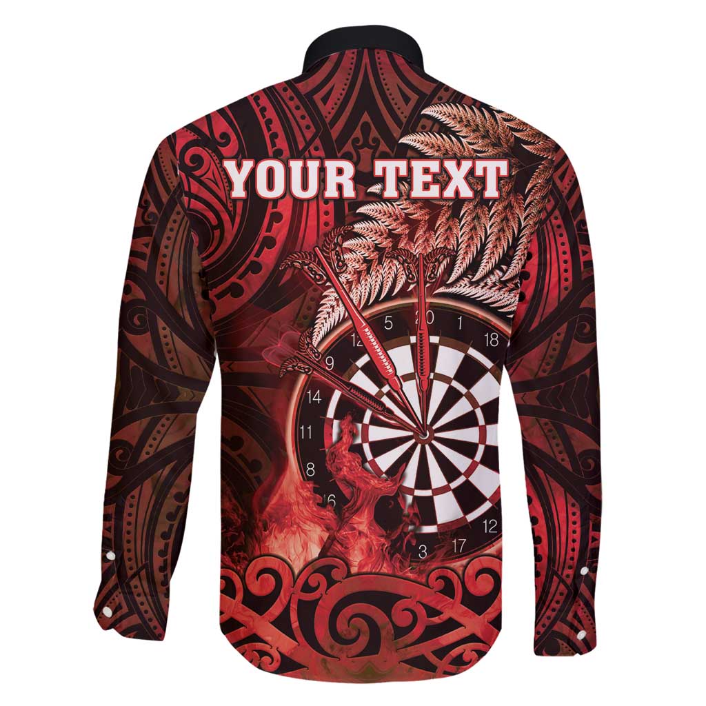 Personalised New Zealand Darts Family Matching Long Sleeve Bodycon Dress and Hawaiian Shirt Maori Koru Dartboard Red Flame