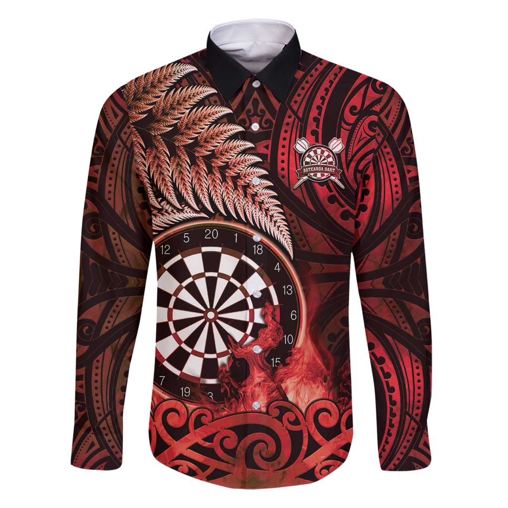 Personalised New Zealand Darts Family Matching Summer Maxi Dress and Hawaiian Shirt Maori Koru Dartboard Red Flame