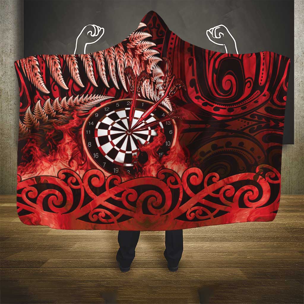 New Zealand Darts Hooded Blanket Maori Koru Dartboard Red Flame