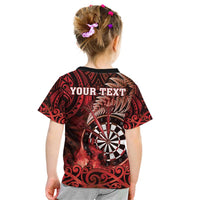 Personalised New Zealand Darts Kid T Shirt Maori Koru Dartboard Red Flame