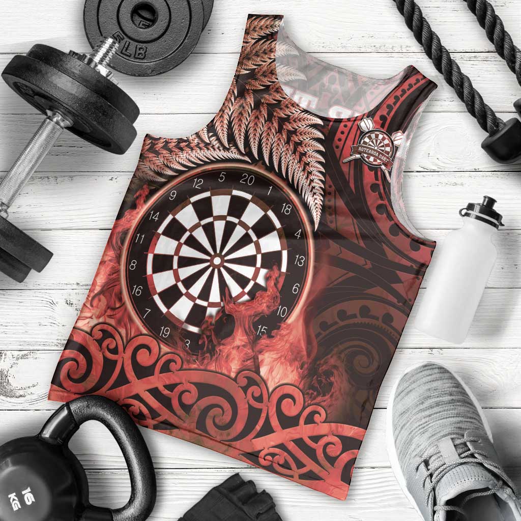 Personalised New Zealand Darts Men Tank Top Maori Koru Dartboard Red Flame
