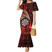 Personalised New Zealand Darts Mermaid Dress Maori Koru Dartboard Red Flame